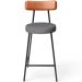 Banqueta Baixa Cozinha Sala Jantar Milão L02 Couríssimo Camel Linho Cinza Escuro  - Lyam Decor