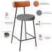 Banqueta Baixa Cozinha Sala Jantar Milão L02 Couríssimo Camel Linho Cinza Escuro  - Lyam Decor