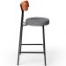 Banqueta Baixa Cozinha Sala Jantar Milão L02 Couríssimo Camel Linho Cinza Escuro  - Lyam Decor