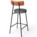 Banqueta Baixa Cozinha Sala Jantar Milão L02 Couríssimo Camel Linho Cinza Escuro  - Lyam Decor