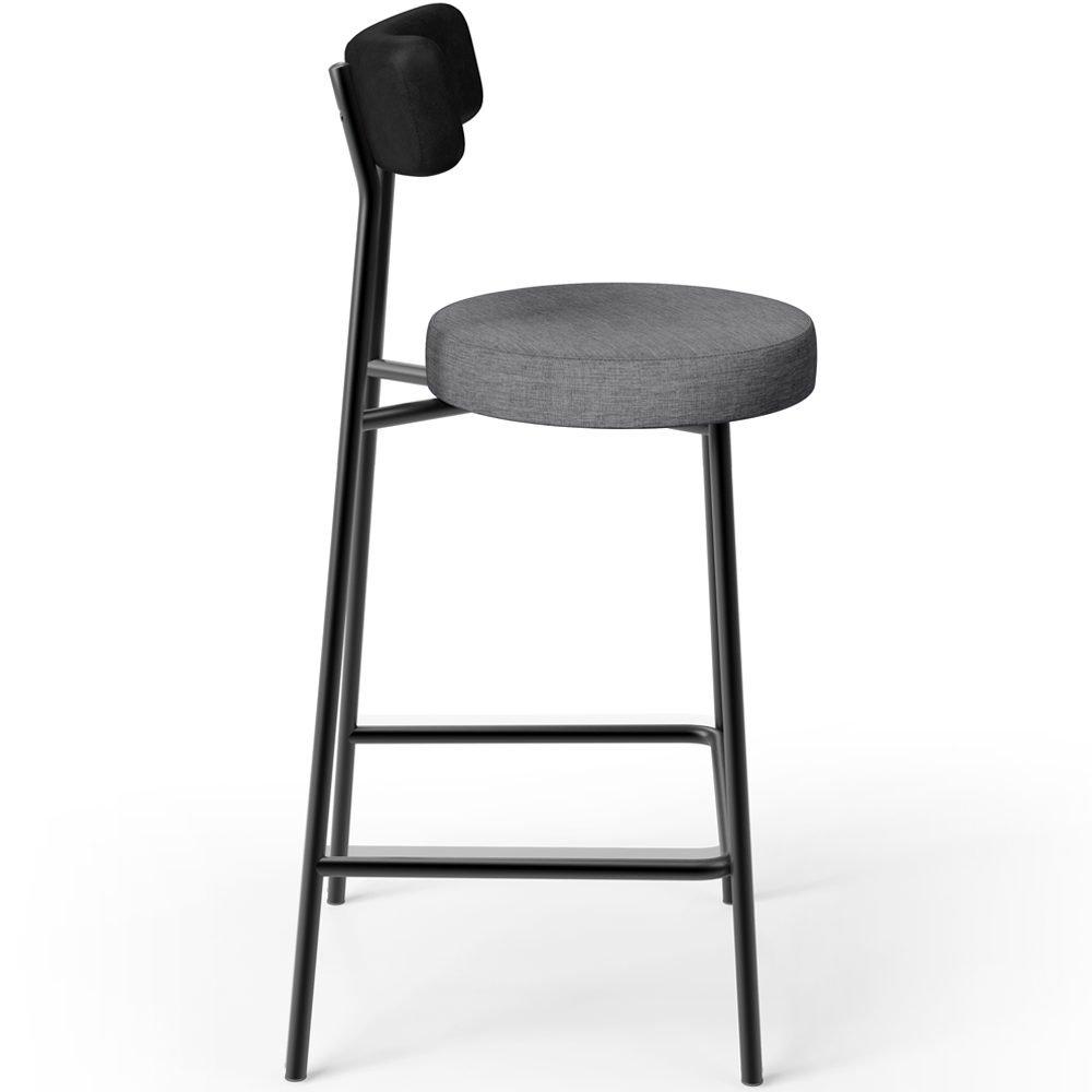 Banqueta Baixa Cozinha Sala Jantar Milão L02 Couríssimo Preto Linho Cinza Escuro - Lyam Decor