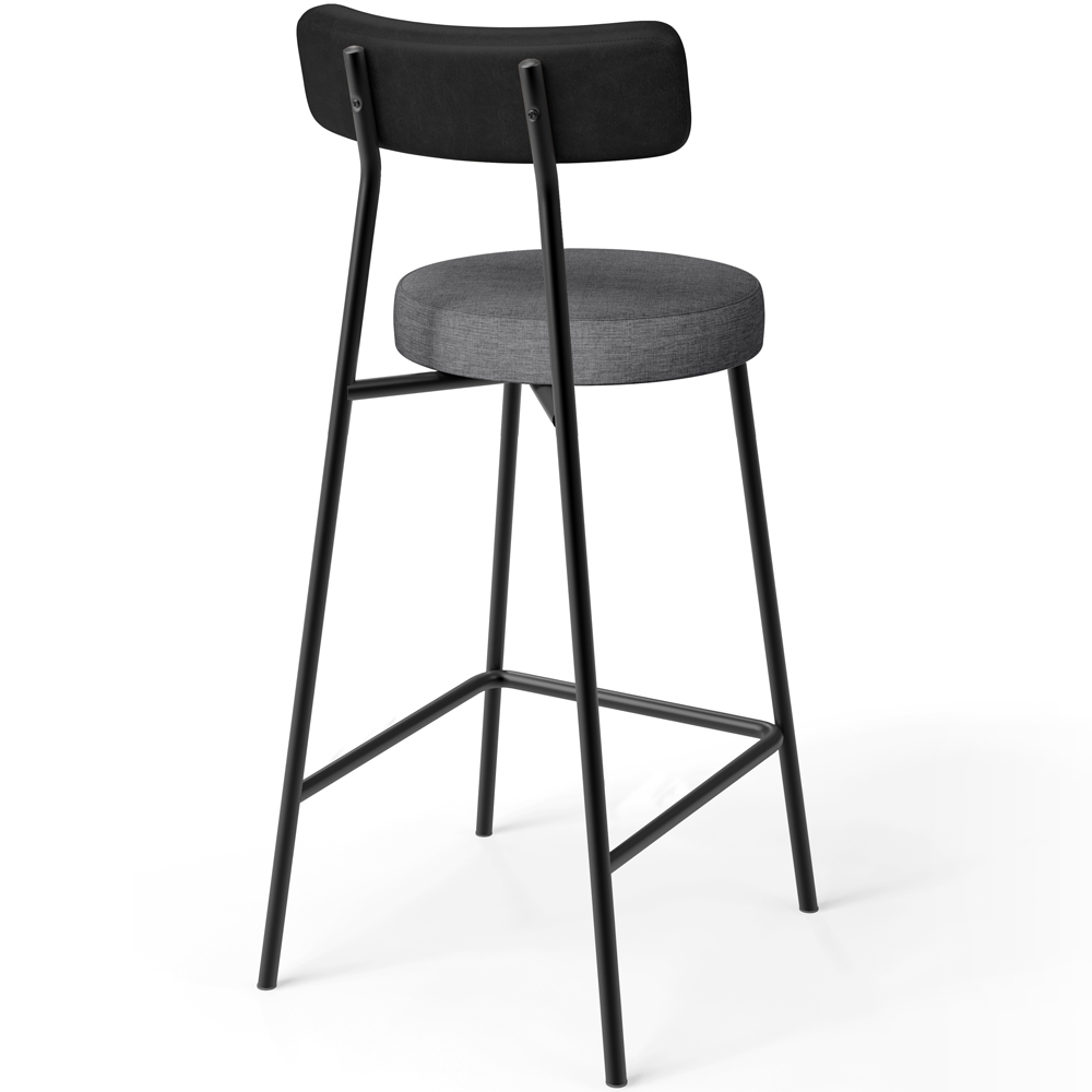 Banqueta Baixa Cozinha Sala Jantar Milão L02 Couríssimo Preto Linho Cinza Escuro - Lyam Decor