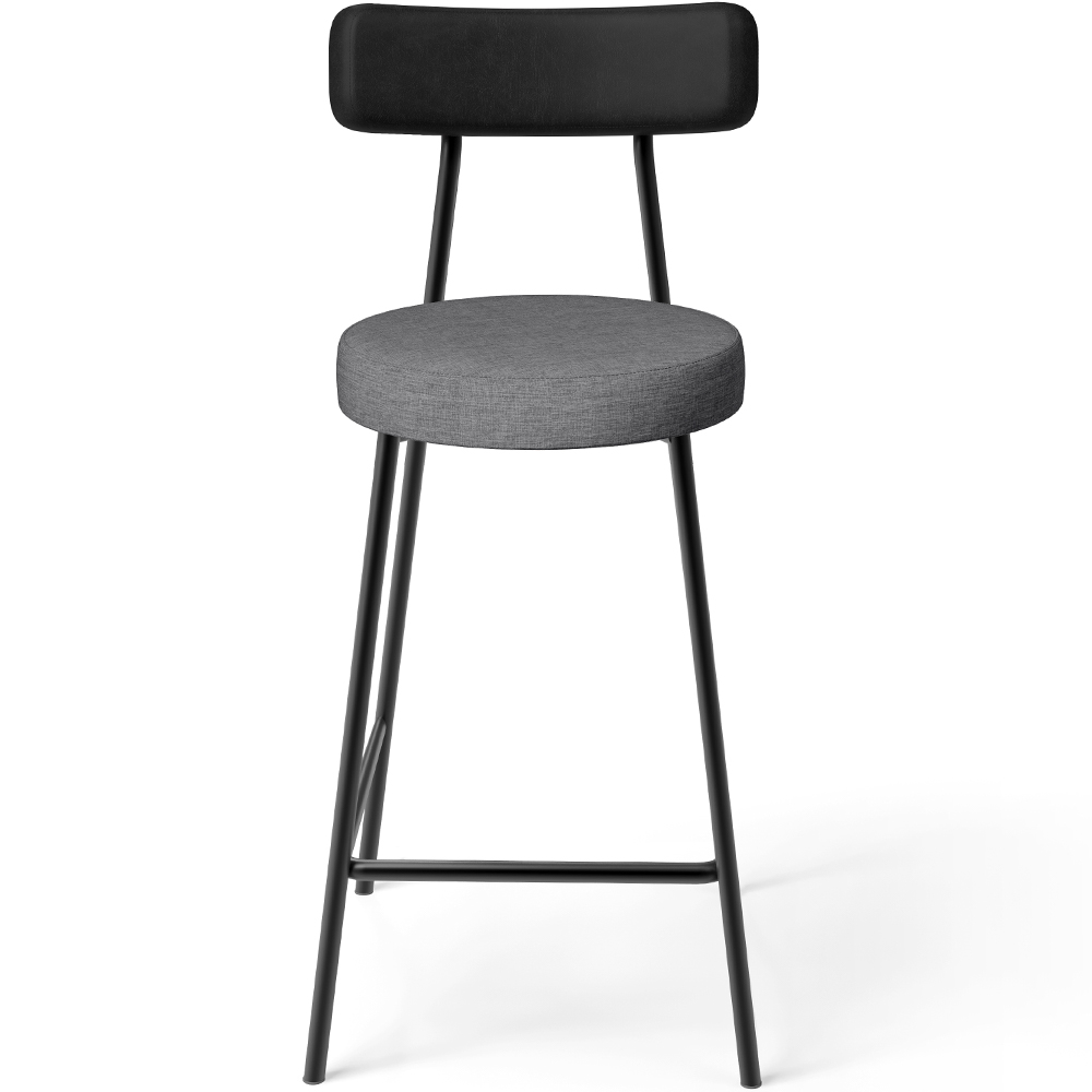 Banqueta Baixa Cozinha Sala Jantar Milão L02 Couríssimo Preto Linho Cinza Escuro - Lyam Decor