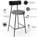 Banqueta Baixa Cozinha Sala Jantar Milão L02 Couríssimo Preto Linho Cinza Escuro - Lyam Decor