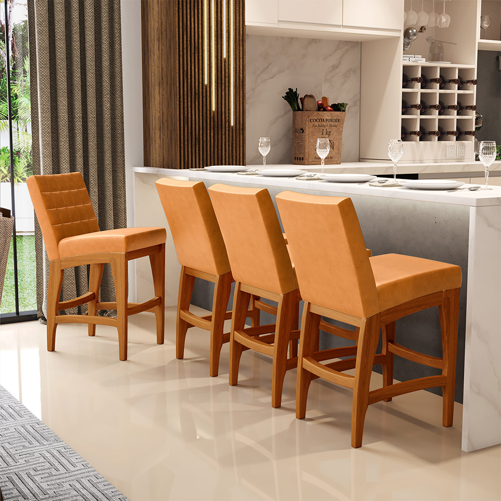 Banqueta Baixa Para Cozinha Bancada Bar Sala De Jantar Fixa Mila L02 Couríssimo Whisky - Lyam Decor