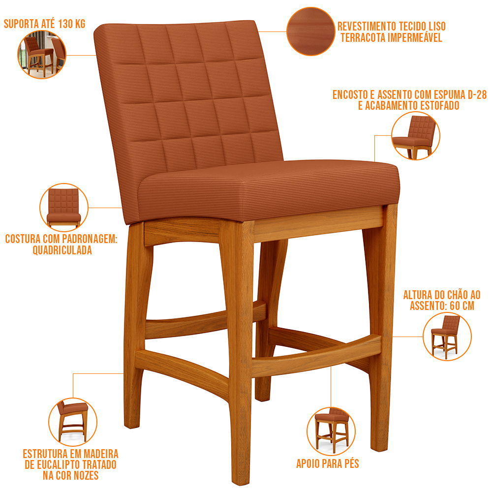 Banqueta Baixa Para Cozinha Bancada Bar Sala De Jantar Fixa Mila L02 Tecido Terracota - Lyam Decor
