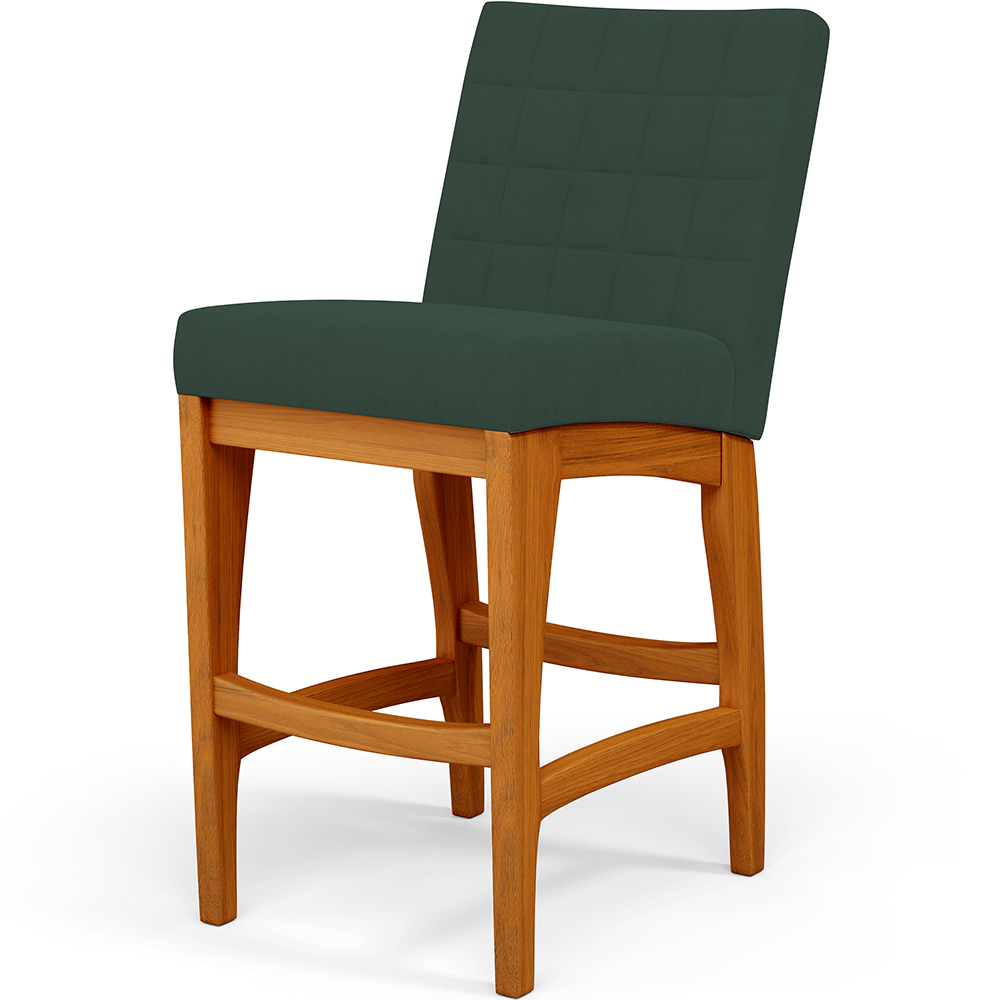 Banqueta Baixa Para Cozinha Bancada Sala De Jantar Fixa Mila L02 Suede Verde Musgo - Lyam Decor