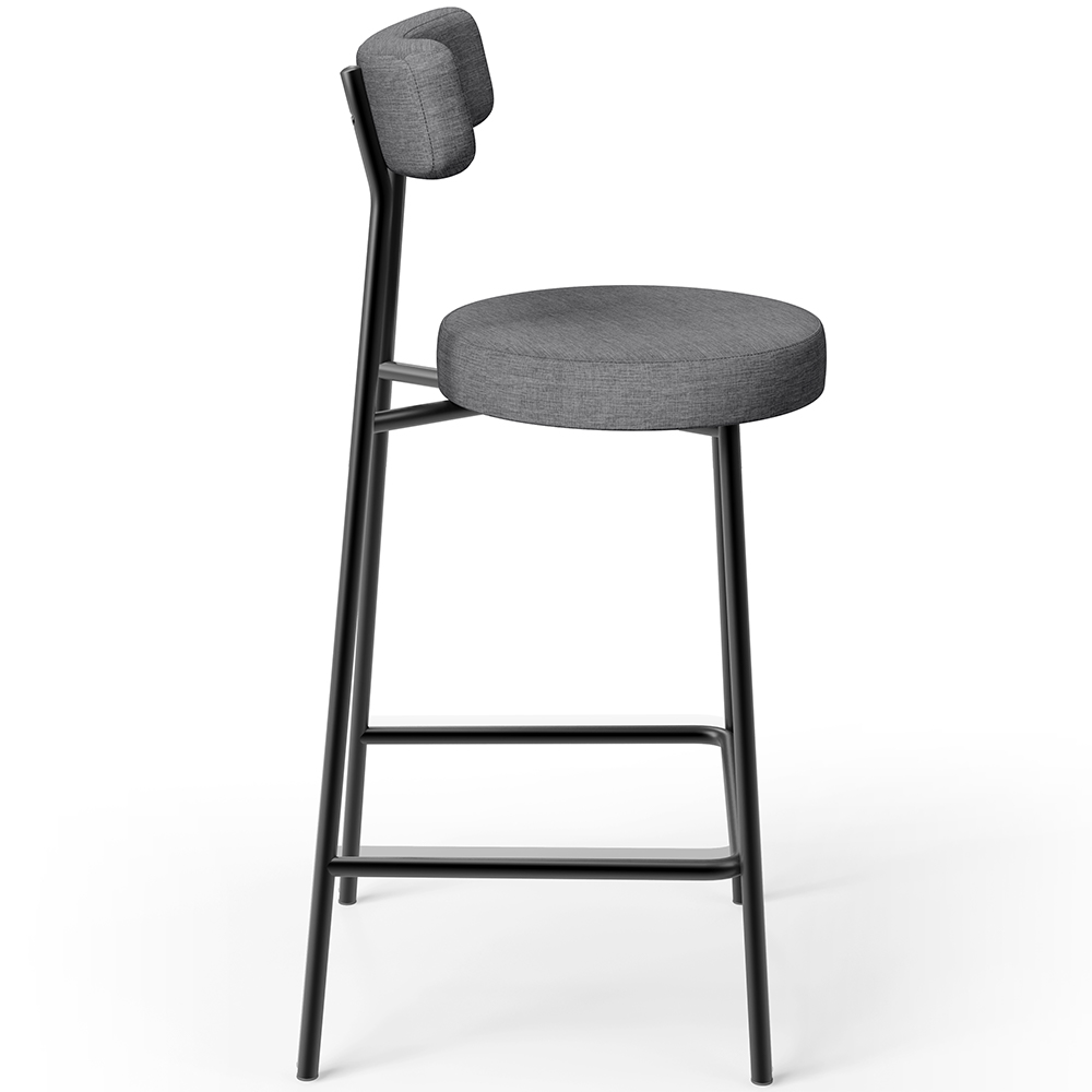 Banqueta Baixa Para Cozinha Sala De Jantar Bancada Milão L02 Linho Cinza Escuro - Lyam Decor