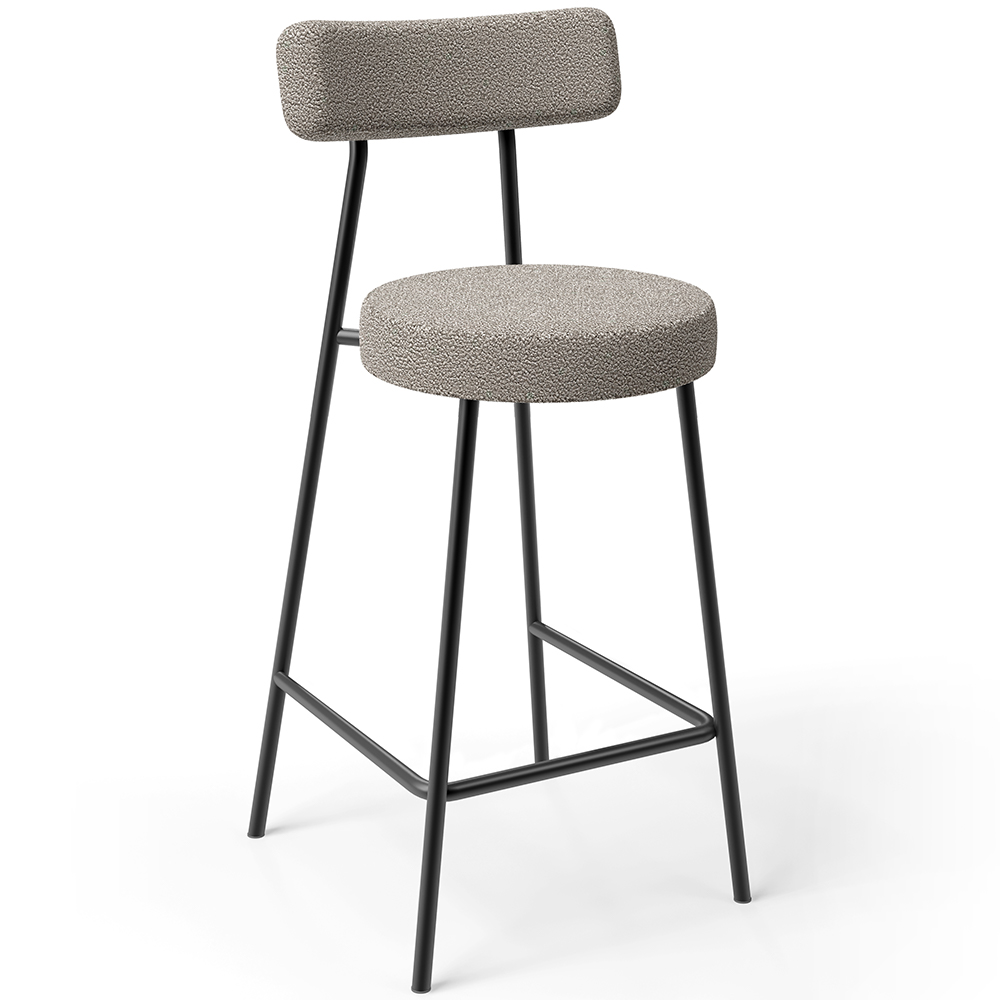 Banqueta Baixa Para Cozinha Sala De Jantar Bar Bancada Milão L02 Bouclê Creme - Lyam Decor