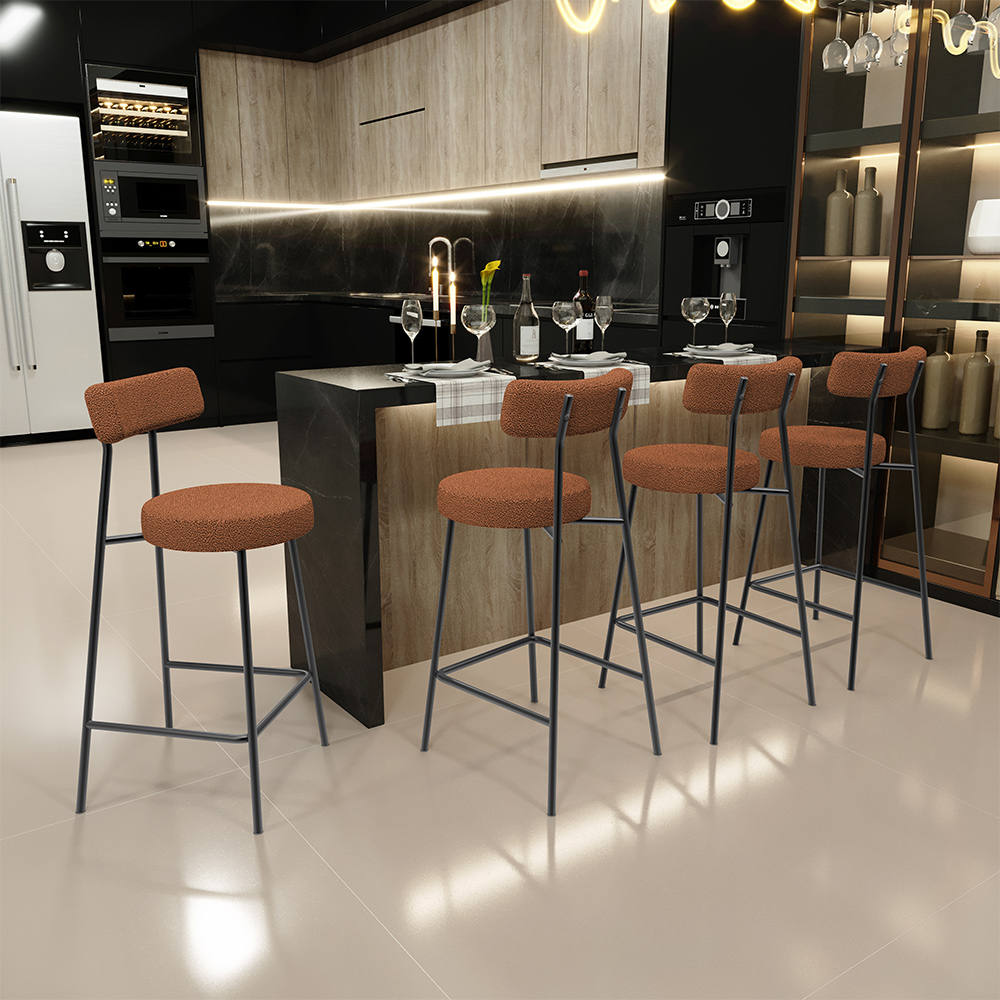 Banqueta Baixa Para Cozinha Sala De Jantar Bar Bancada Milão L02 Bouclê Terracota - Lyam Decor