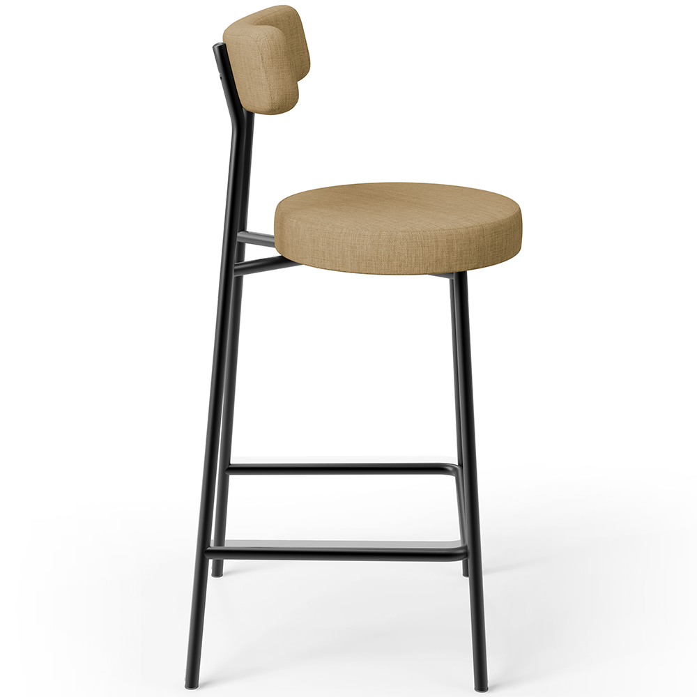 Banqueta Baixa Para Cozinha Sala De Jantar Bar Bancada Milão L02 Linho Bege Escuro - Lyam Decor