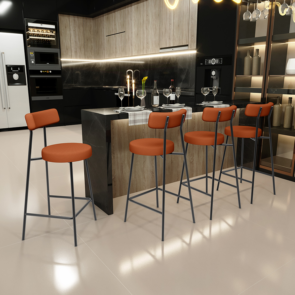 Banqueta Baixa Para Cozinha Sala De Jantar Bar Bancada Milão L02 Tecido Terracota - Lyam Decor