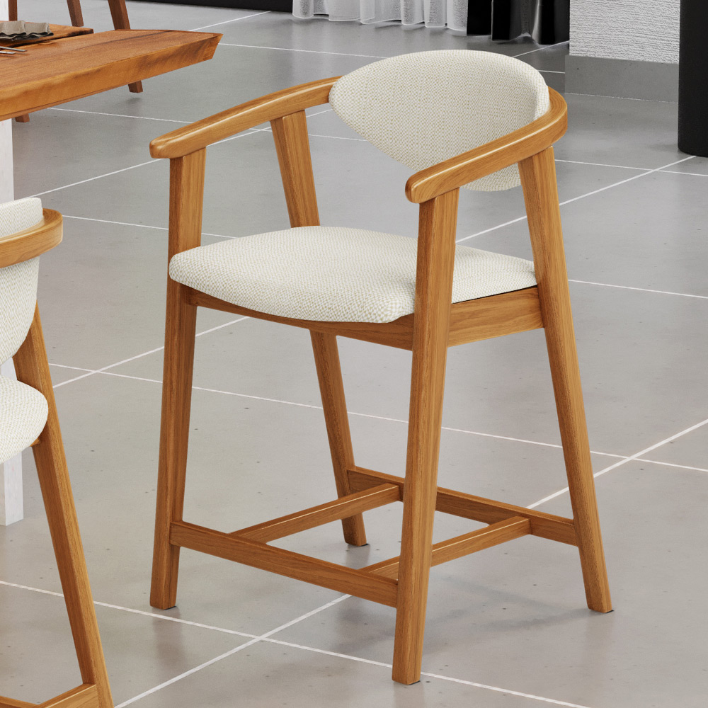 Banqueta Baixa Para Cozinha Sala de Jantar Bancada Cecília L02 Linho Champanhe - Lyam Decor