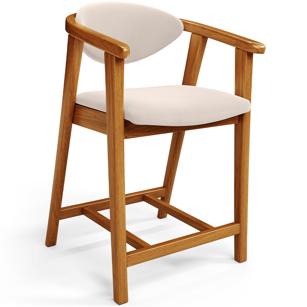 Banqueta Baixa Para Cozinha Sala de Jantar Bancada Cecília L02 Suede Bege - Lyam Decor