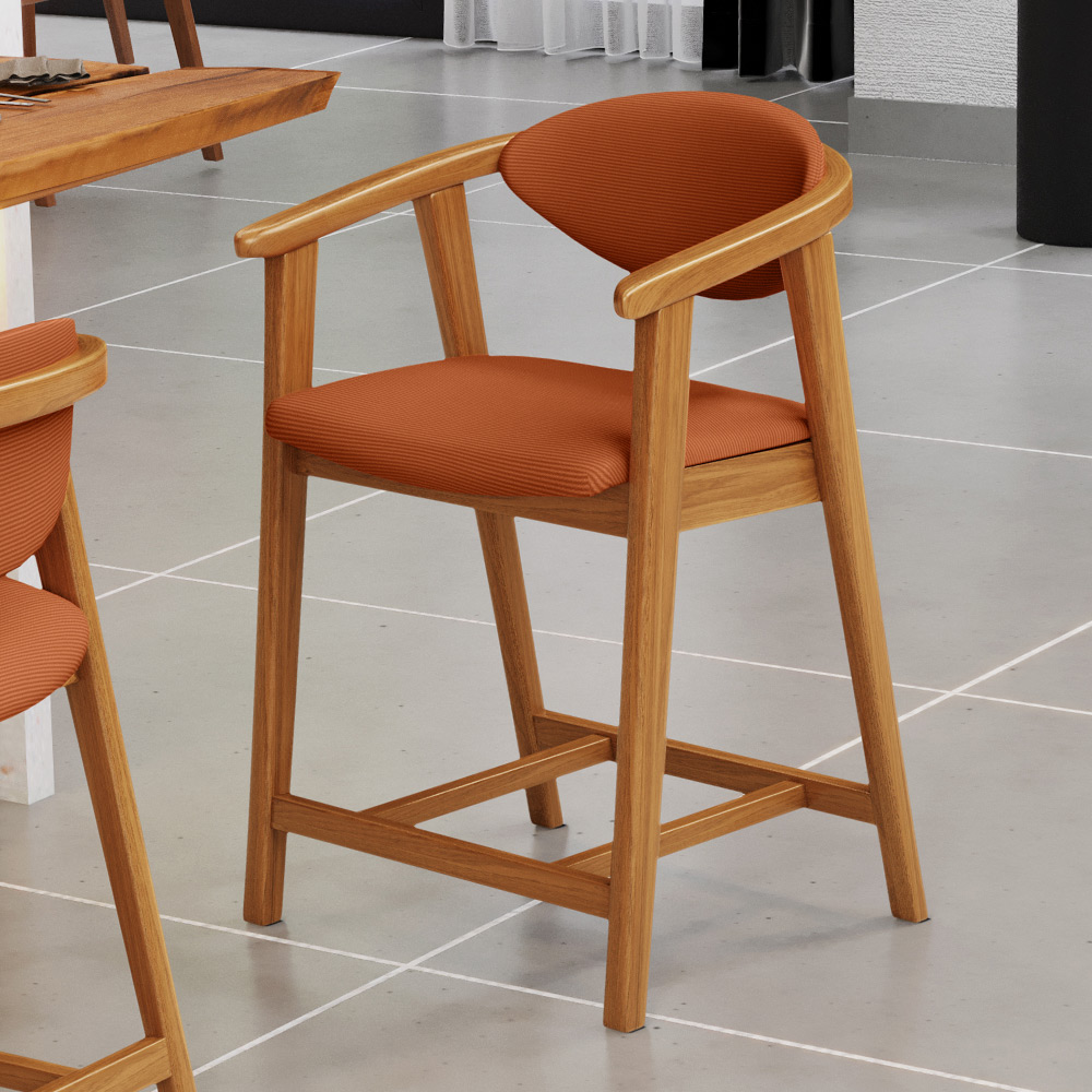 Banqueta Baixa Para Cozinha Sala de Jantar Bancada Cecília L02 Tecido Terracota - Lyam Decor