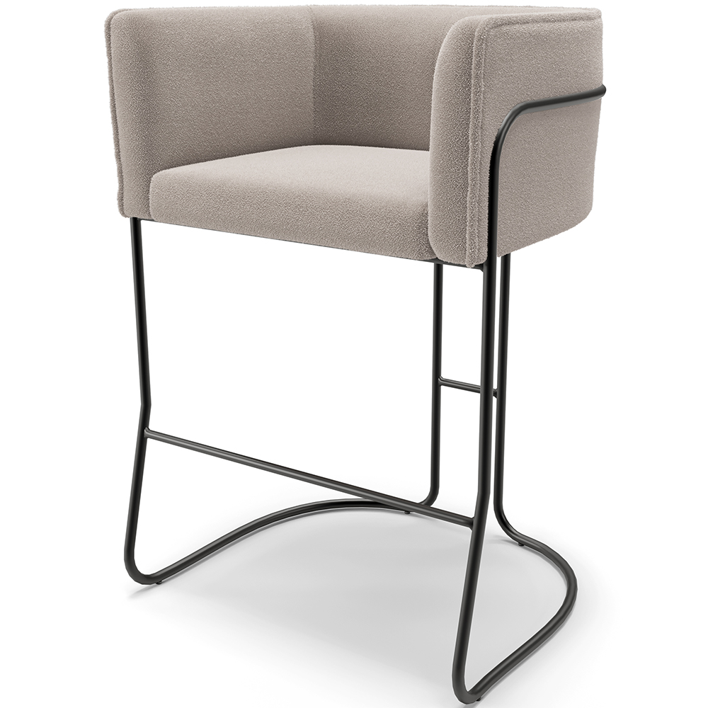 Banqueta Decorativa Fixa Baixa Base de Aço Preto Betina D02 Bouclê Creme C-54 - Lyam Decor