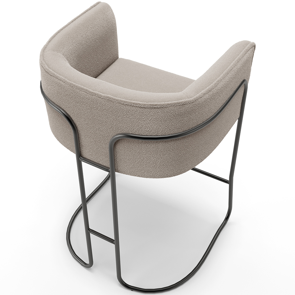 Banqueta Decorativa Fixa Baixa Base de Aço Preto Betina D02 Bouclê Creme C-54 - Lyam Decor