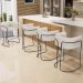 Banqueta Decorativa Fixa Baixa Base de Aço Preto Betina D02 Linho Cru D-461 - Lyam Decor