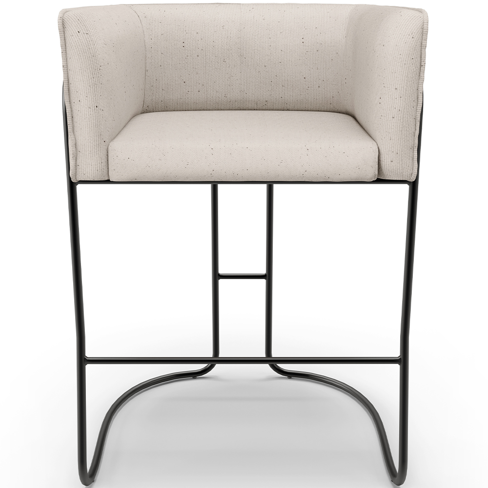 Banqueta Decorativa Fixa Baixa Base de Aço Preto Betina D02 Linho Cru D-461 - Lyam Decor