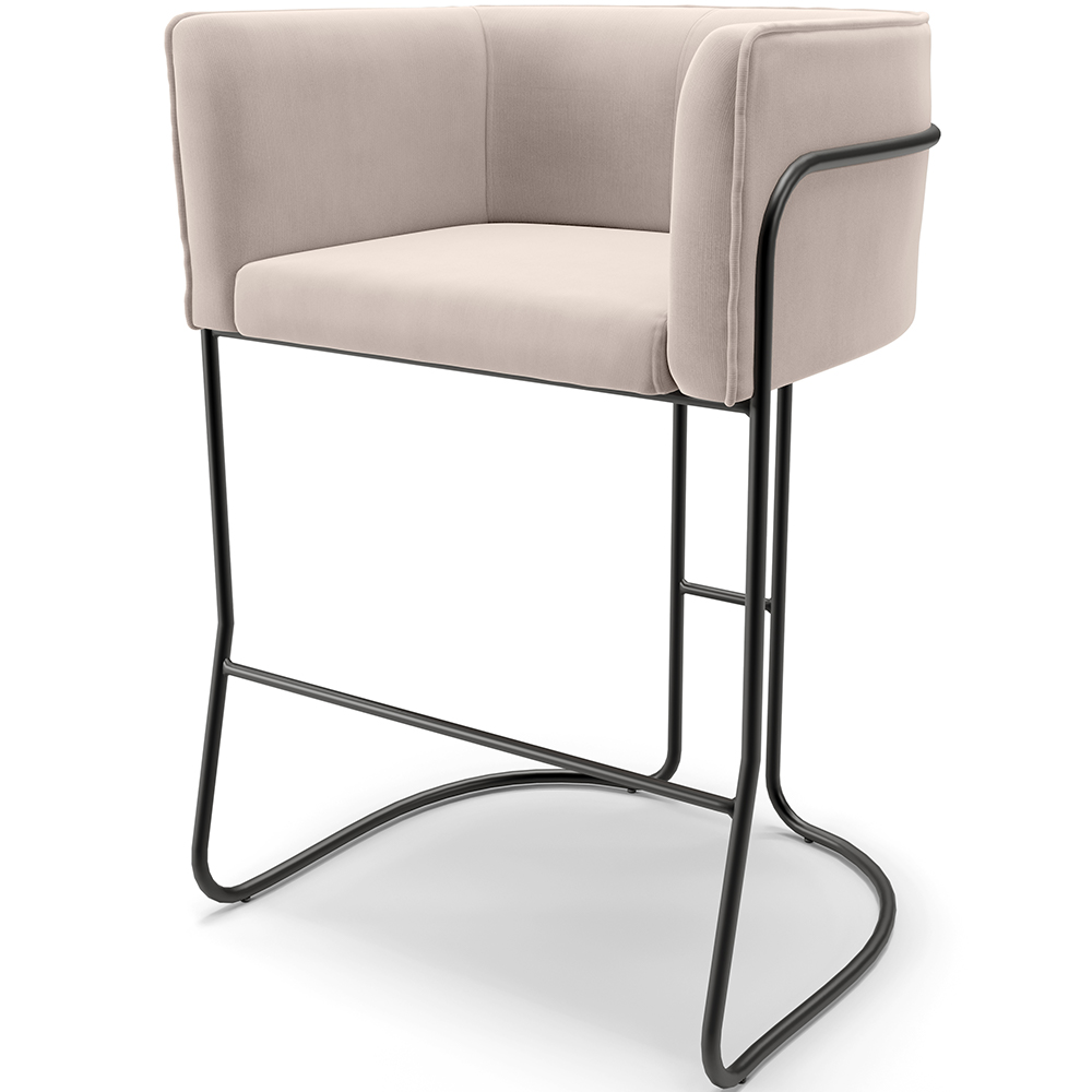 Banqueta Decorativa Fixa Baixa Base de Aço Preto Betina D02 Suede Bege D-309 - Lyam Decor