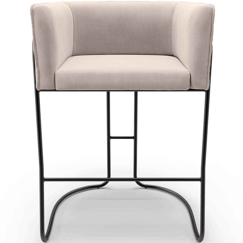 Banqueta Decorativa Fixa Baixa Base de Aço Preto Betina D02 Suede Bege D-309 - Lyam Decor