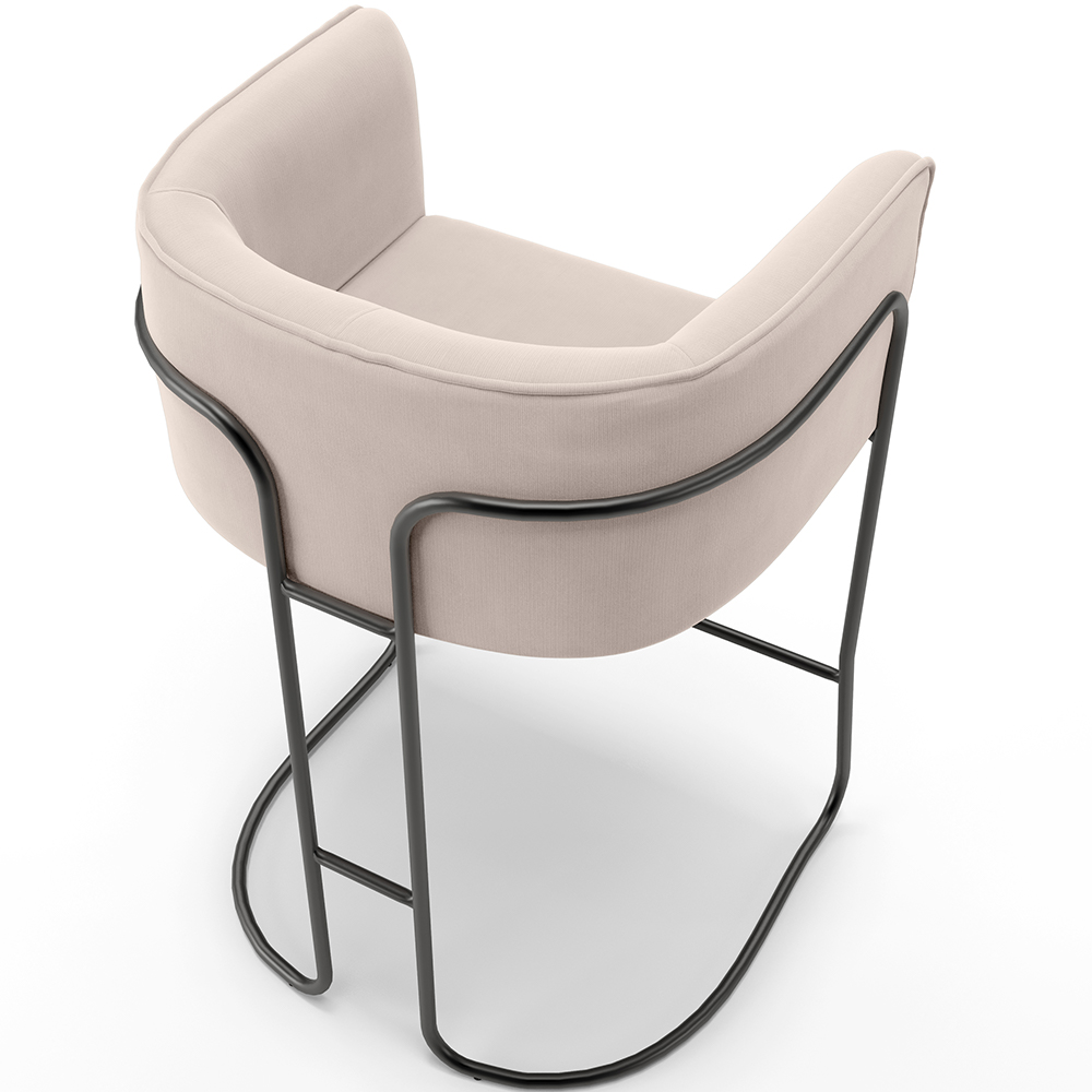 Banqueta Decorativa Fixa Baixa Base de Aço Preto Betina D02 Suede Bege D-309 - Lyam Decor