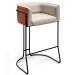 Banqueta Decorativa Fixa Base Aço Preto Betina D02 Linho Bege C-107 Corano Marrom B-38 - Lyam Decor