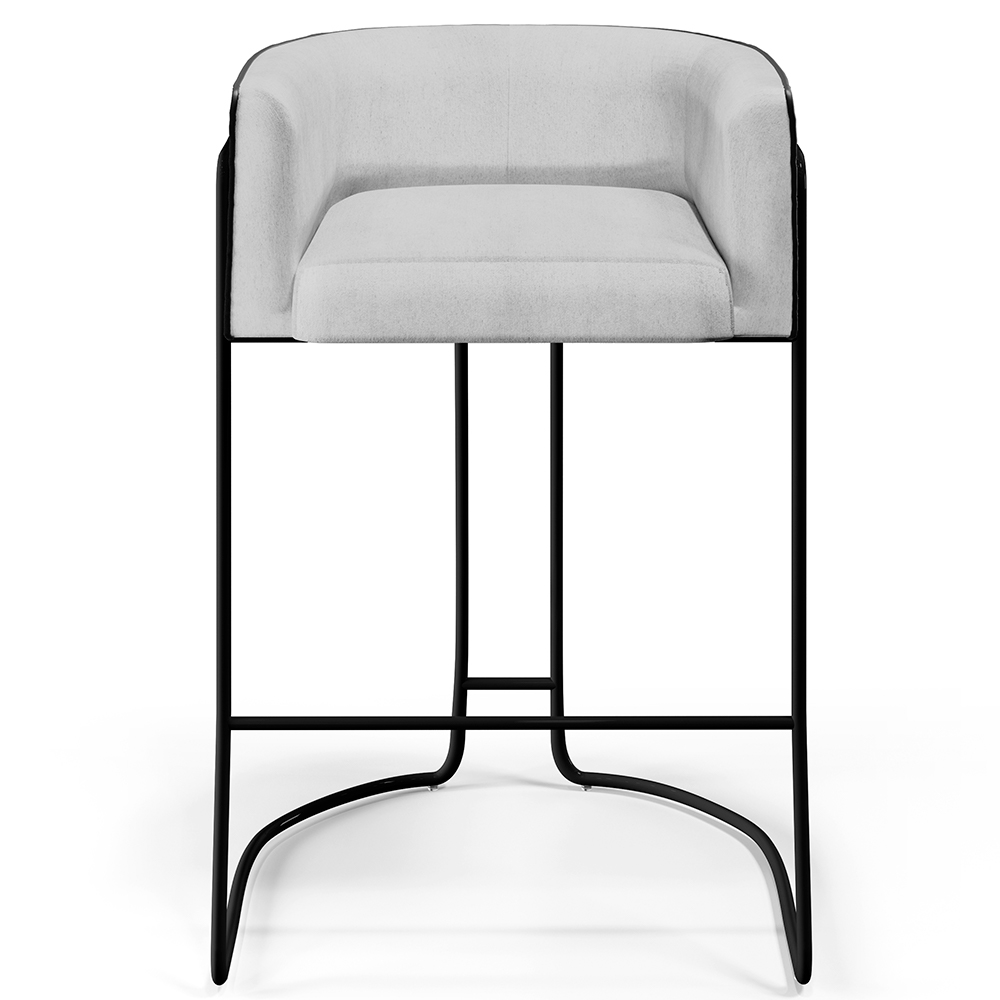 Banqueta Decorativa Fixa Base Aço Preto Betina D02 Linho Cinza D-315 Corano Preto B-97 - Lyam Decor