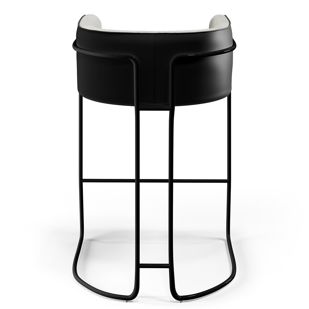Banqueta Decorativa Fixa Base Aço Preto Betina D02 Linho Cinza D-315 Corano Preto B-97 - Lyam Decor