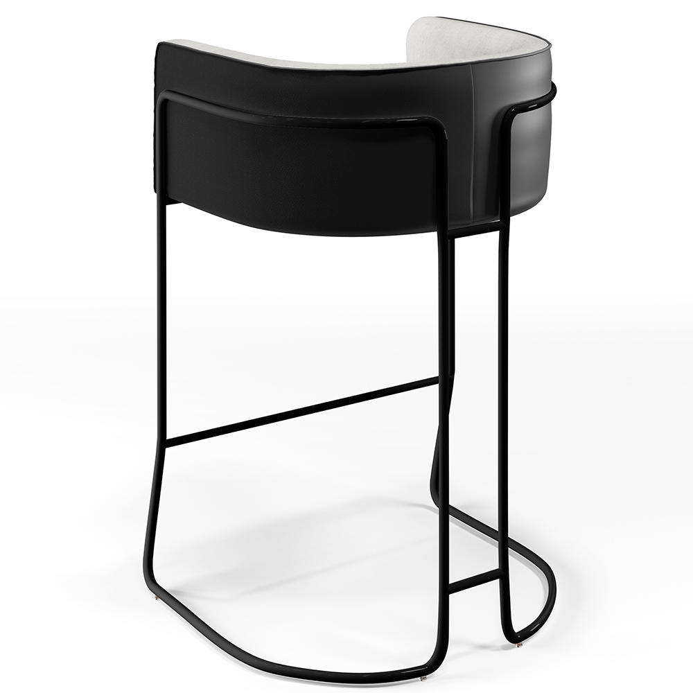Banqueta Decorativa Fixa Base Aço Preto Betina D02 Linho Cinza D-315 Corano Preto B-97 - Lyam Decor