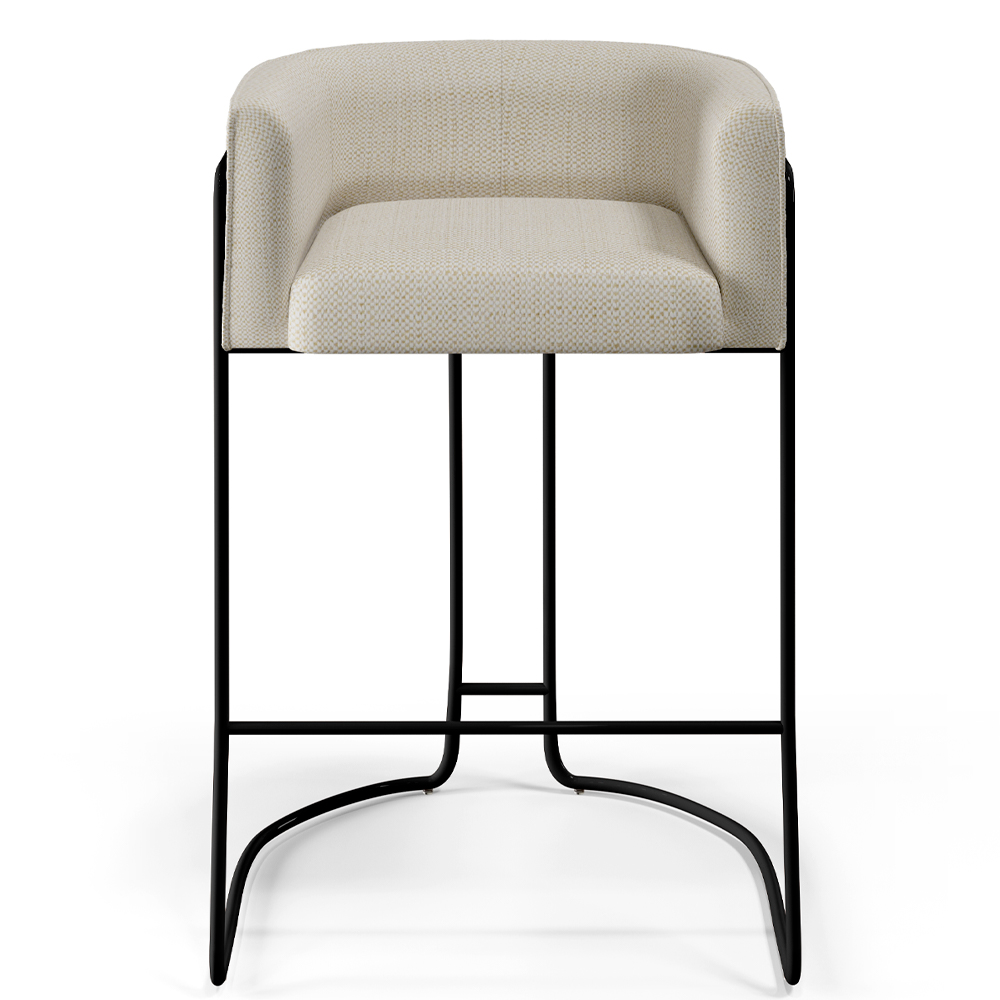 Banqueta Decorativa Fixa Base De Aço Preto Betina D02 Linho Champagne A-49 - Lyam Decor