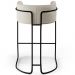 Banqueta Decorativa Fixa Base De Aço Preto Betina D02 Linho Champagne A-49 - Lyam Decor