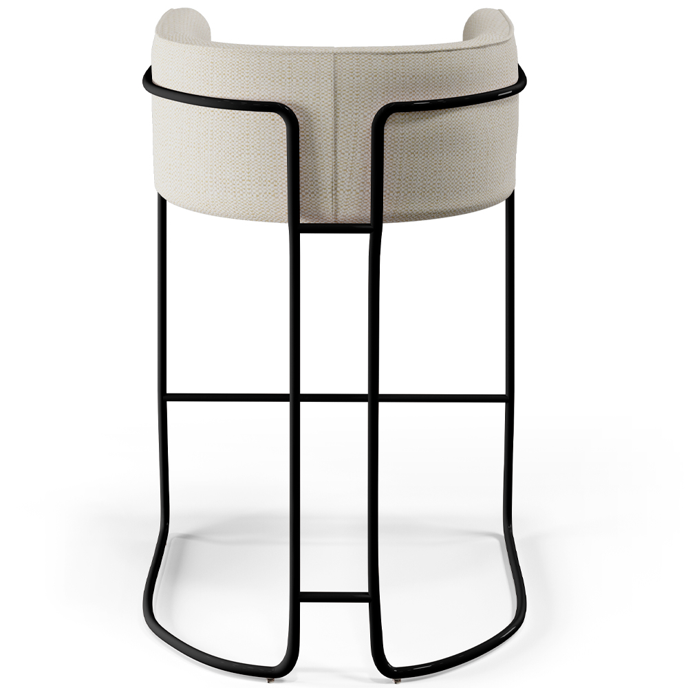 Banqueta Decorativa Fixa Base De Aço Preto Betina D02 Linho Champagne A-49 - Lyam Decor