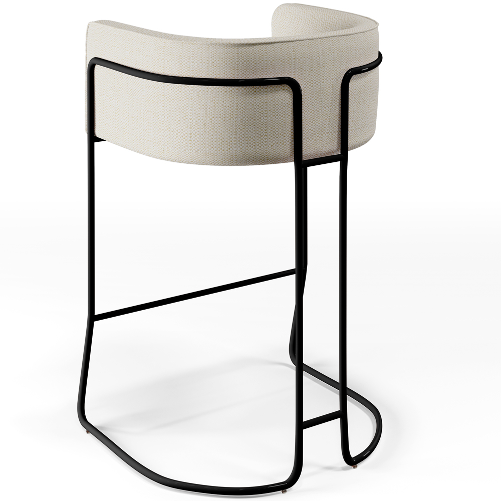 Banqueta Decorativa Fixa Base De Aço Preto Betina D02 Linho Champagne A-49 - Lyam Decor