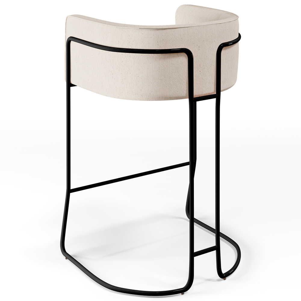 Banqueta Decorativa Fixa Base De Aço Preto Betina D02 Linho Cru C-443 - Lyam Decor
