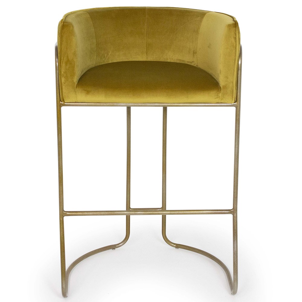 Banqueta Decorativa Fixa Base de Aço Bronze Betina D02 Veludo Mostarda C-260 - Lyam Decor