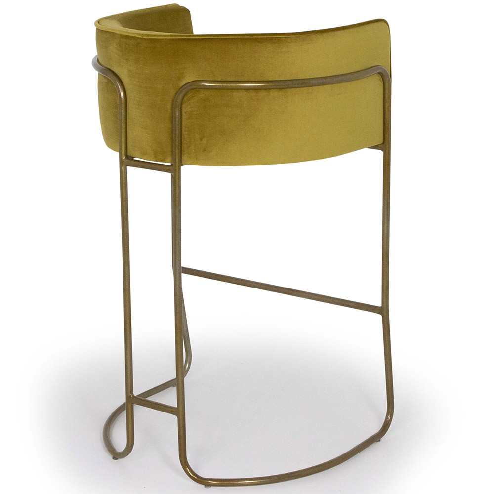 Banqueta Decorativa Fixa Base de Aço Bronze Betina D02 Veludo Mostarda C-260 - Lyam Decor