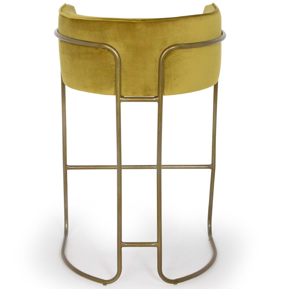 Banqueta Decorativa Fixa Base de Aço Bronze Betina D02 Veludo Mostarda C-260 - Lyam Decor