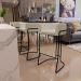 Banqueta Decorativa Fixa Base de Aço Preto Betina D02 Corano Bege C-26- Lyam Decor
