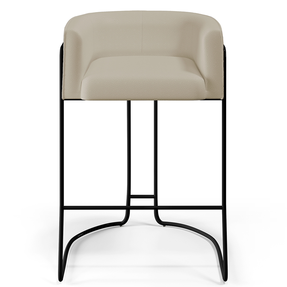 Banqueta Decorativa Fixa Base de Aço Preto Betina D02 Corano Bege C-26- Lyam Decor