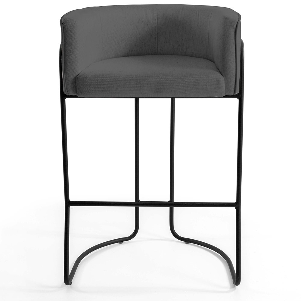 Banqueta Decorativa Fixa Base de Aço Preto Betina D02 Corano Cinza C-03 - Lyam Decor