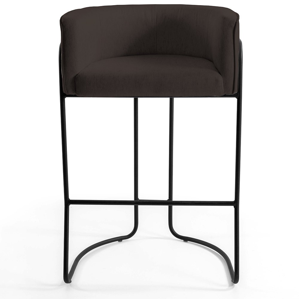 Banqueta Decorativa Fixa Base de Aço Preto Betina D02 Corano Marrom C-34- Lyam Decor