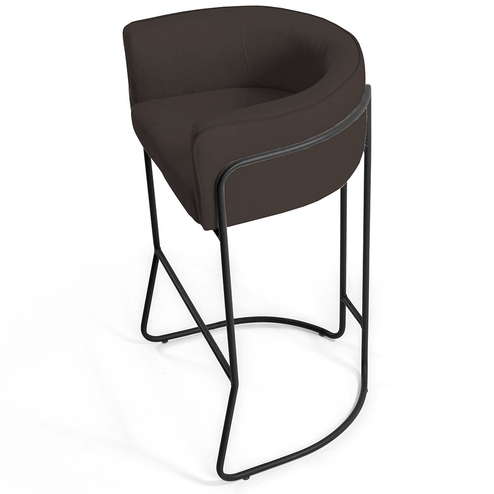 Banqueta Decorativa Fixa Base de Aço Preto Betina D02 Corano Marrom C-34- Lyam Decor
