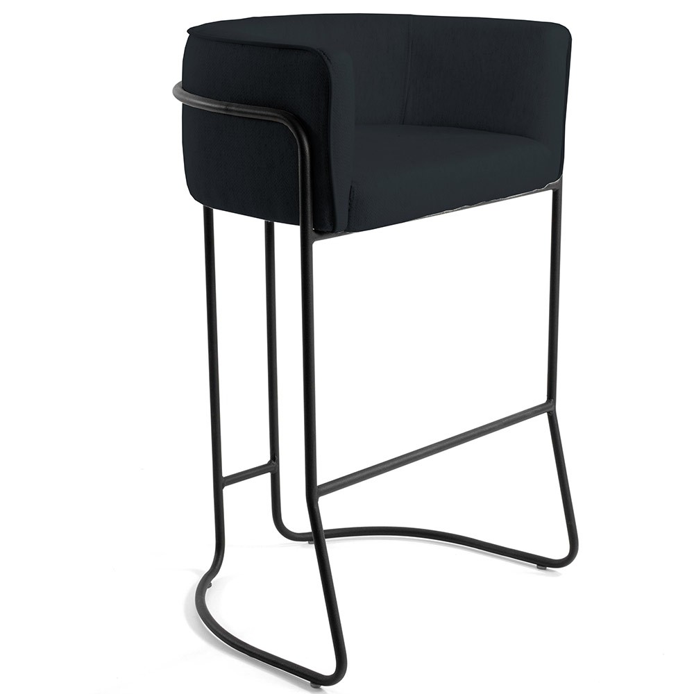 Banqueta Decorativa Fixa Base de Aço Preto Betina D02 Corano Preto C-05 - Lyam Decor