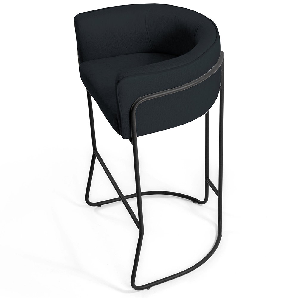 Banqueta Decorativa Fixa Base de Aço Preto Betina D02 Corano Preto C-05 - Lyam Decor