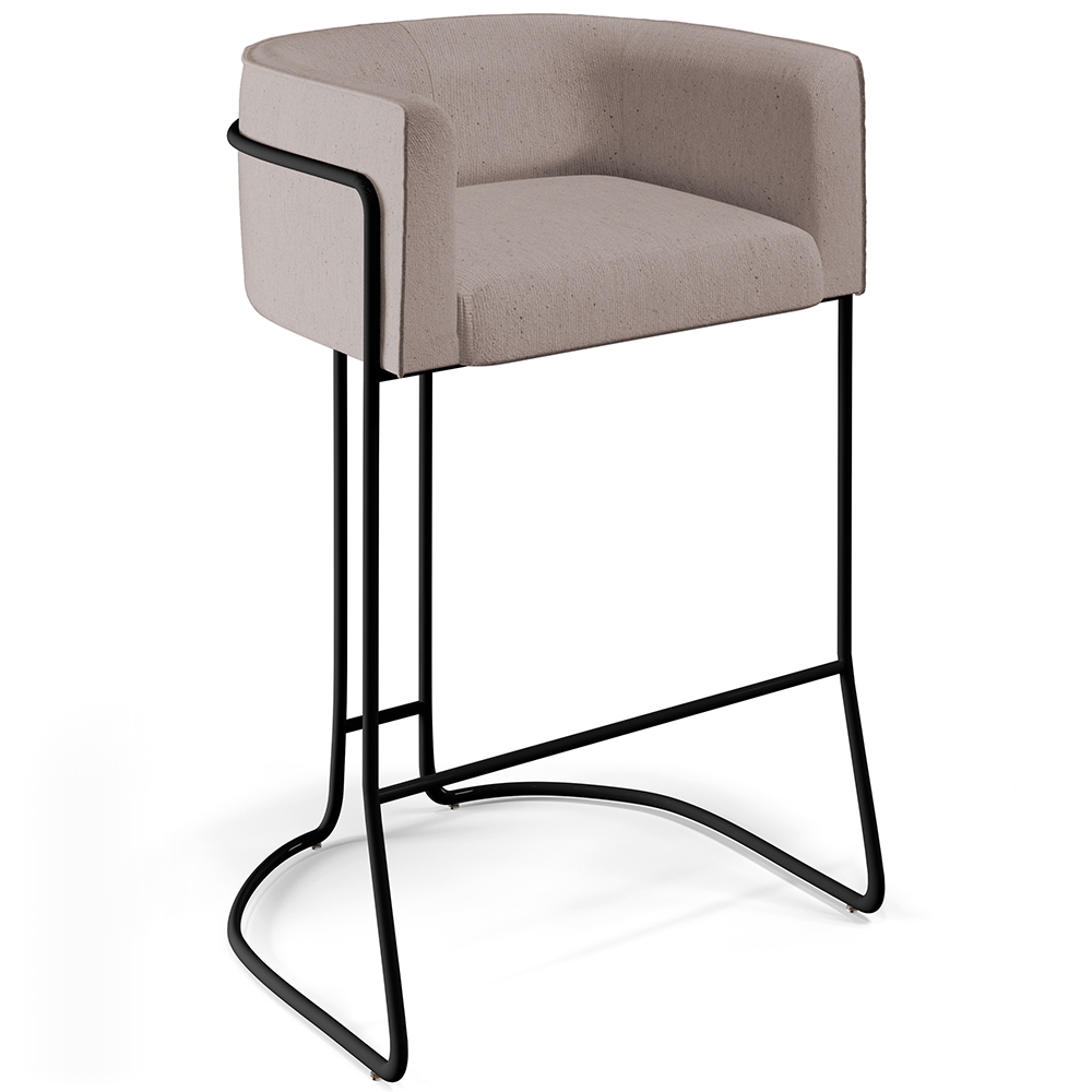 Banqueta Decorativa Fixa Base de Aço Preto Betina D02 Linho Bege C-107 - Lyam Decor