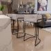 Banqueta Decorativa Fixa Base de Aço Preto Betina D02 Linho Bege C-107 - Lyam Decor