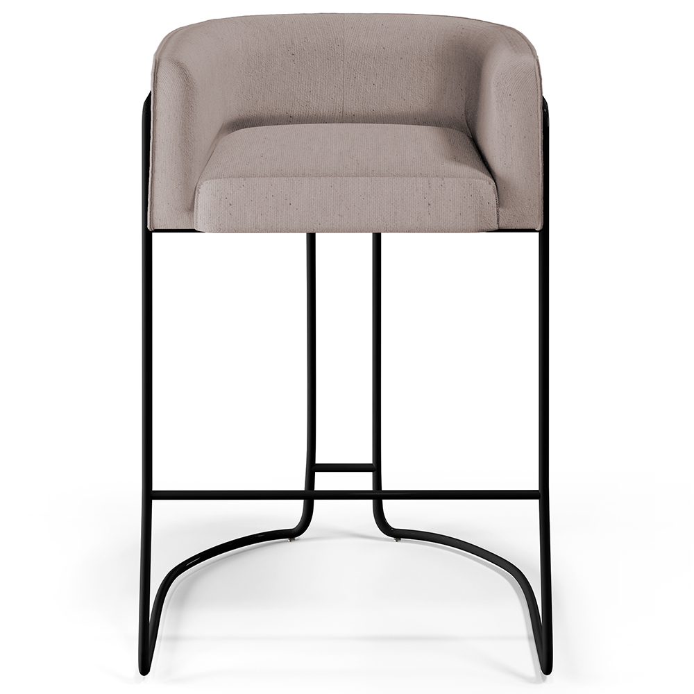 Banqueta Decorativa Fixa Base de Aço Preto Betina D02 Linho Bege C-107 - Lyam Decor
