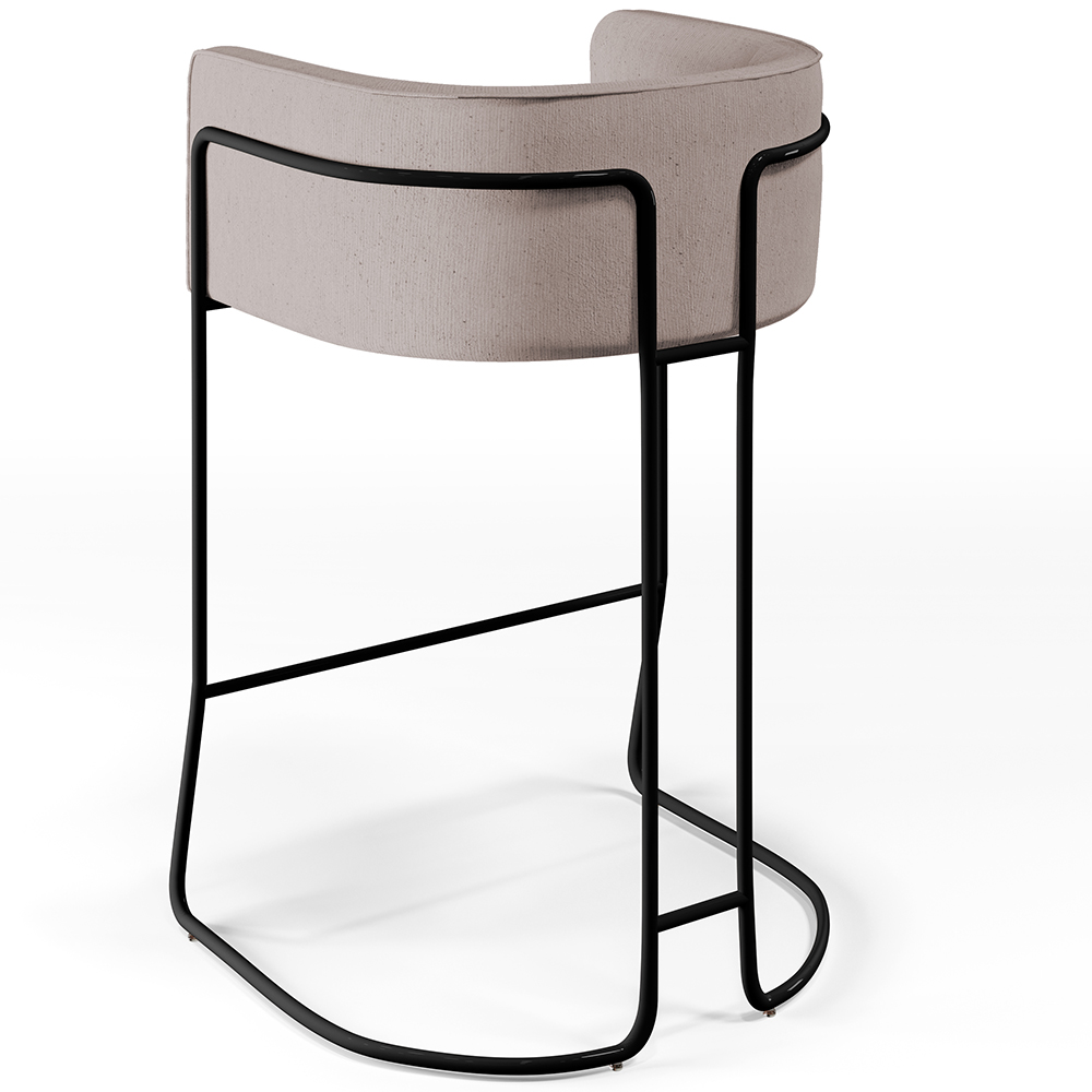 Banqueta Decorativa Fixa Base de Aço Preto Betina D02 Linho Bege C-107 - Lyam Decor