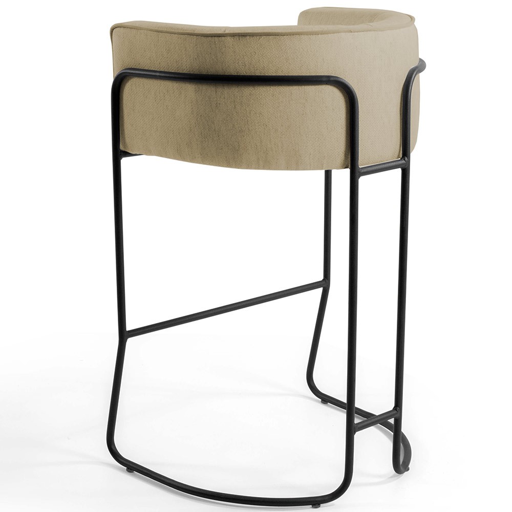Banqueta Decorativa Fixa Base de Aço Preto Betina D02 Linho Bege C-129 - Lyam Decor
